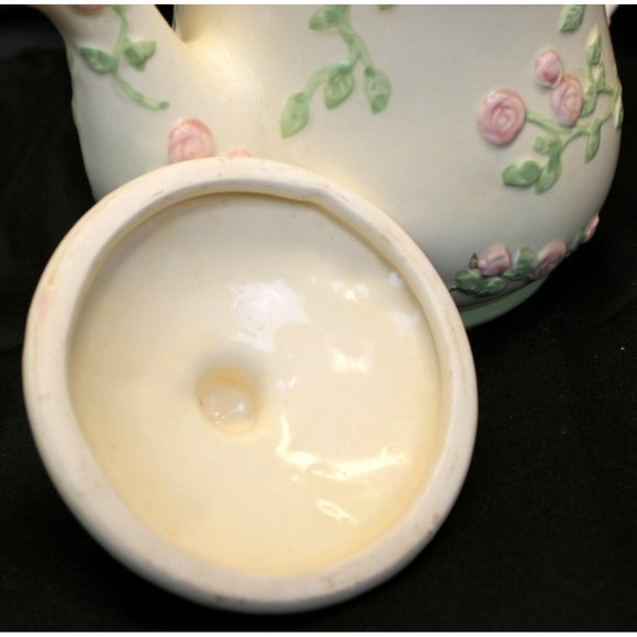 Floral Pink Teapot Tart Warmer Tealight Candle Holder Rose Romantic Cottage Whit - Picture 5 of 10